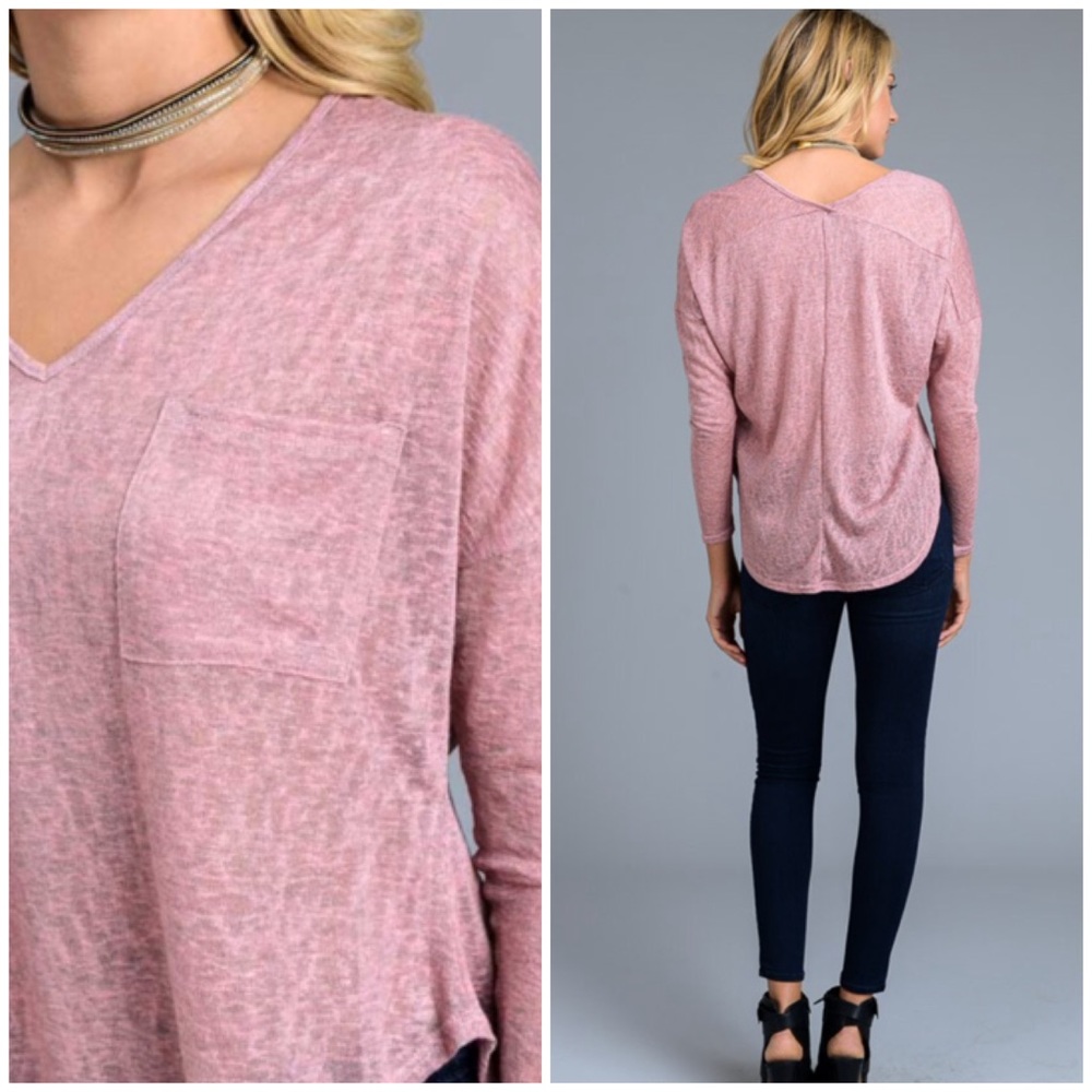 💎HP💎 Pink burnout v neck 3/4 length shirt.